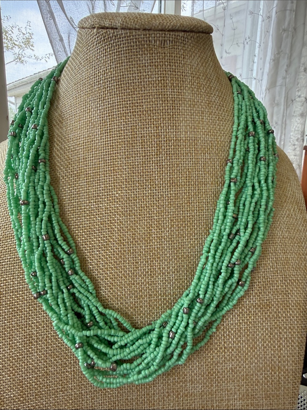 Handmade Green Beaded Multi-Strand Necklace